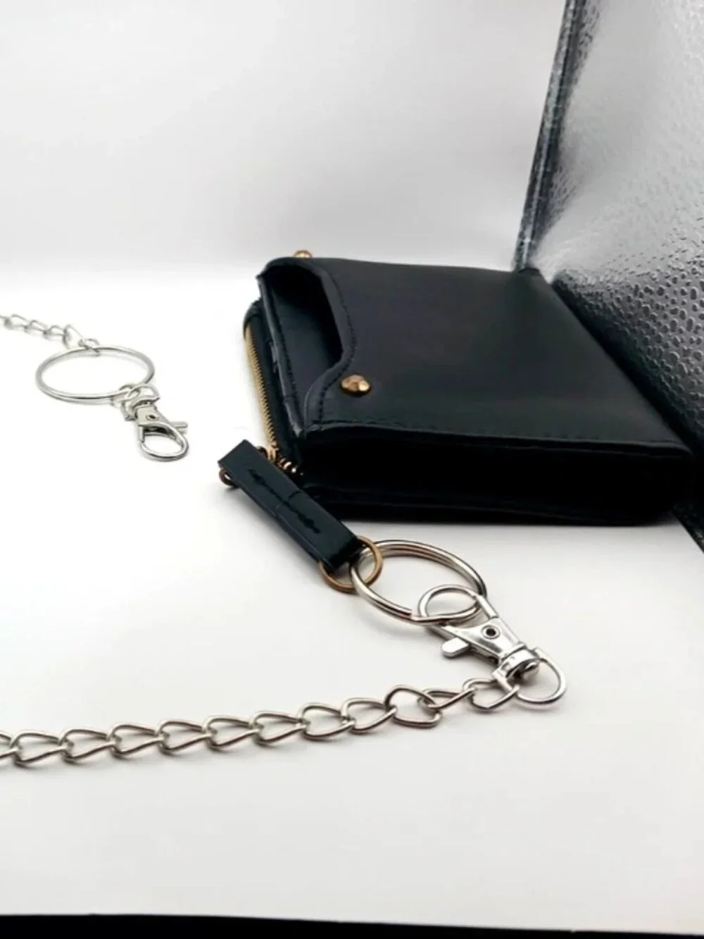 Black + White Skater Checkered Wallet with Removable Card Holder + Chain